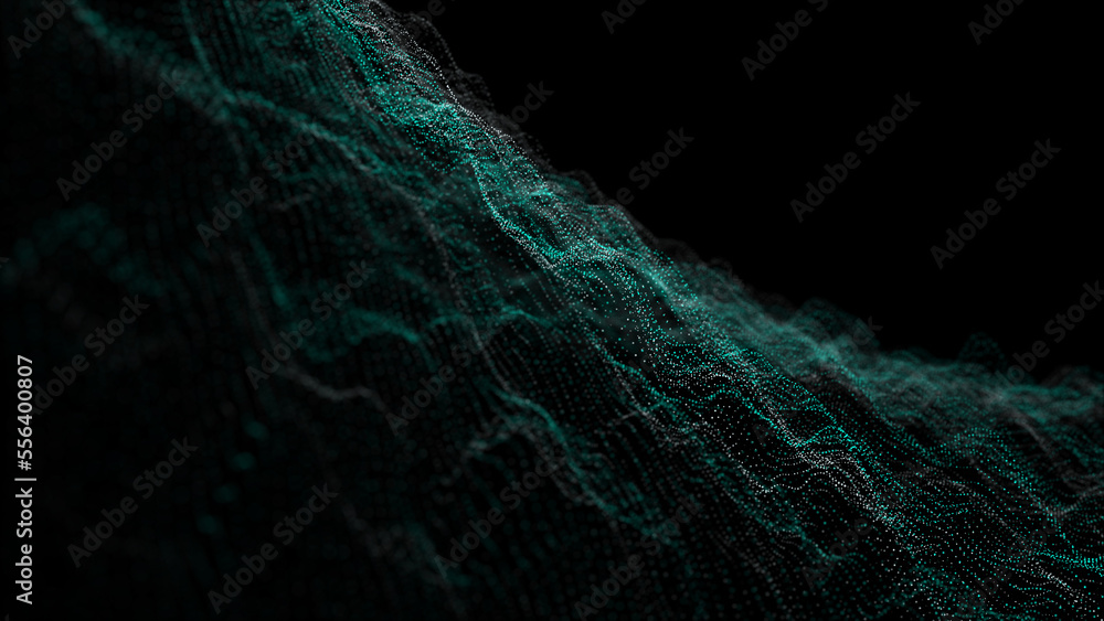Poster textured wave of particles. visualization of technological connections. molecular connection of part