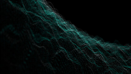 Textured wave of particles. Visualization of technological connections. Molecular connection of particles in space. A wave of atoms. 3d rendering.