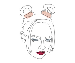 abstract portrait of a girl looking down, hand drawn, mono line, one line art Logo of a SPA, massage salon, beauty salon