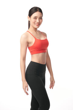 Beautiful young asian sport woman with sportswear ready for exercise on white background, Advertising sportswear and yoga wear, Healthy lifestyle, sport.