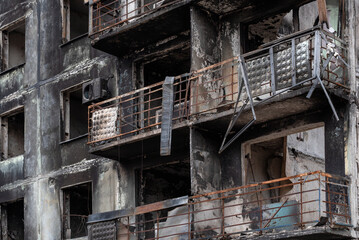 destroyed and burned houses in the city Russia Ukraine war