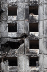 destroyed and burned houses in the city Russia Ukraine war