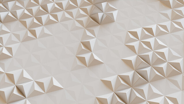 White Polygonal Surface with Tetrahedrons. Modern, Light 3d Texture.