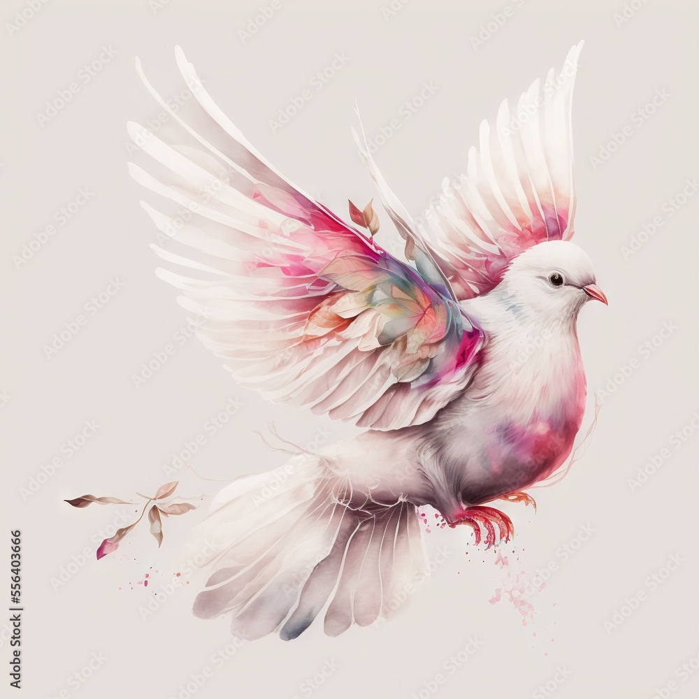 Poster a bird with wings spread and a branch in the foreground. generative ai