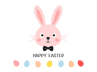 Rabbit bunny cartoon with Easter eggs isolated on white background vector illustration.