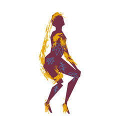 Vector girl in brush and lines style . Editable illustration