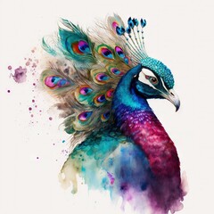  a colorful peacock with feathers spread out of its feathers. - obrazy, fototapety, plakaty