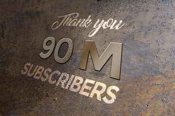 90 Million  subscribers celebration greeting banner with Metal Design