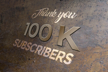 100 K subscribers celebration greeting banner with Metal Design