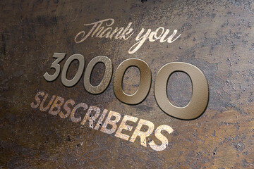 30000 subscribers celebration greeting banner with Metal Design