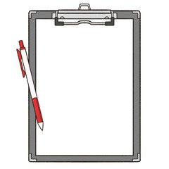 赤ペンと用紙を挟んだバインダーのフレームイラスト