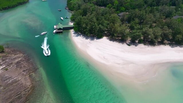 Aerial view of Ao Pante Malacca port in Koh Tarutao national park in Satun, Thailand