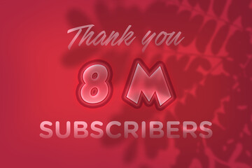 8 Million  subscribers celebration greeting banner with Red Embossed Design
