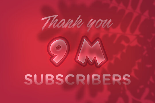 9 Million  subscribers celebration greeting banner with Red Embossed Design