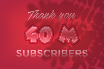 40 Million  subscribers celebration greeting banner with Red Embossed Design