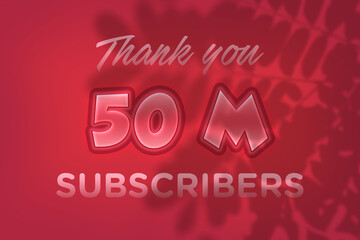 50 Million  subscribers celebration greeting banner with Red Embossed Design