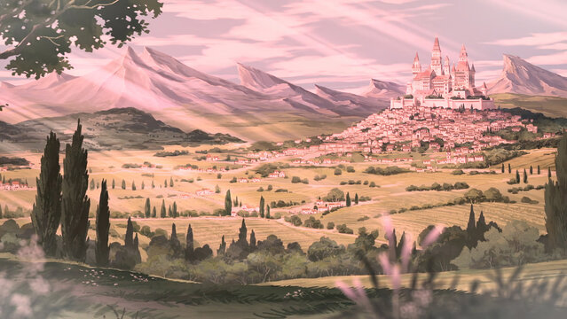 Anime background landscape wallpaper old village, old city, old street