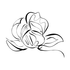 Black and white drawing of a flower. Magnolia.Ink. Logo.