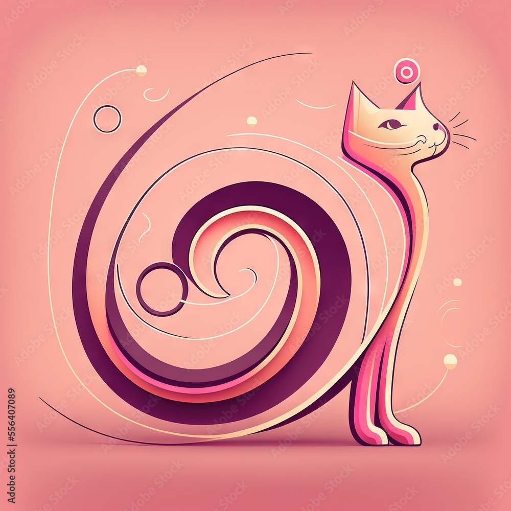 Aufkleber a cat with a pink background and a pink swirl design on it's back side. generative ai