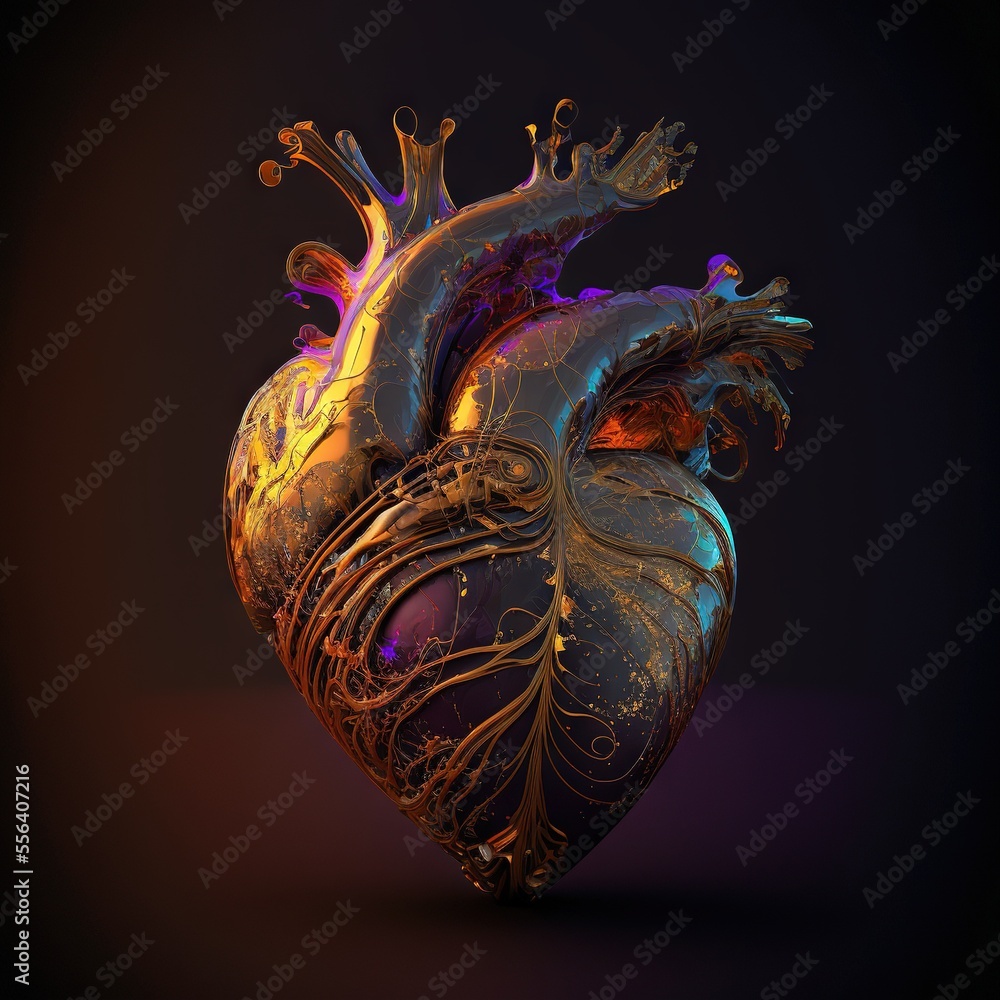 Poster a heart with a vein on it and a crown on top of it. generative ai