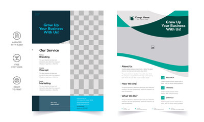 Trendy Flyer style vector design with an A4 format, modern leaflet cover, or presentation template. Suitable for social media and web or internet ads.