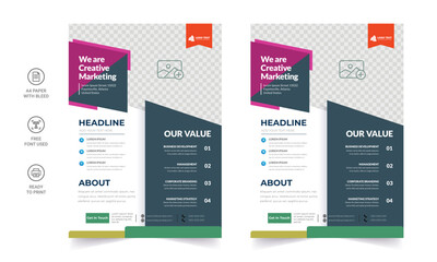 Trendy Flyer style vector design with an A4 format, modern leaflet cover, or presentation template. Suitable for social media and web or internet ads.