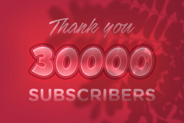 30000 subscribers celebration greeting banner with Red Embossed Design