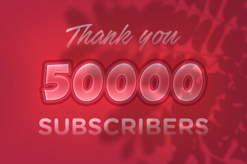 50000 subscribers celebration greeting banner with Red Embossed Design