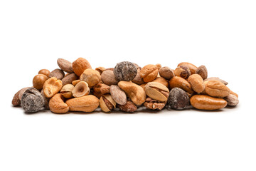 A group of almonds, pistachios, walnuts, macadamia, cashews.