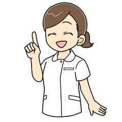笑顔で紹介説明する女性の看護師のイラスト