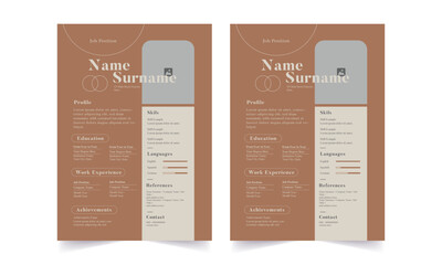 Professional Resume CV Template Layout.  Beautiful CV / Resume template - elegant stylish design 
