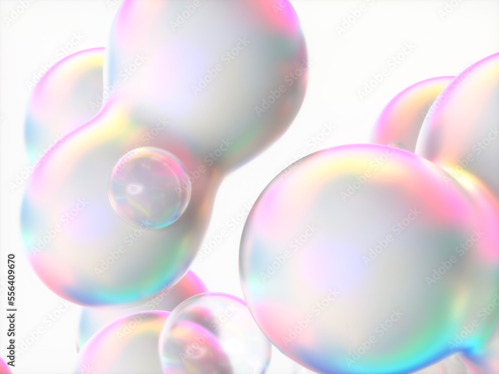 Aufkleber Abstract 3d art background. Holographic floating liquid blobs, soap bubbles, metaballs.