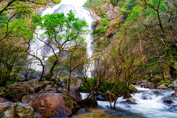Naklejka na ściany i meble Khlong Lan Waterfall in the rainforest