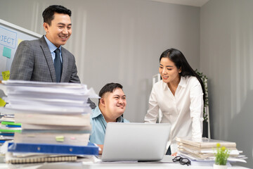 Fototapeta premium Asian young businessman patient work with manager in office workplace. 