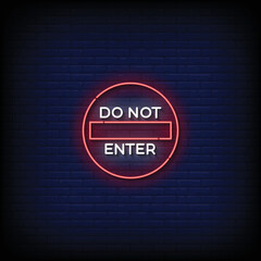 neon sign do not enter with brick wall background vector illustration
