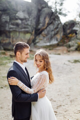 Young wedding couple enjoying romantic moments