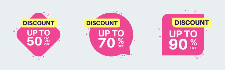 Discount label sticker in retro design style. Sticker with 50, 70, 90, percent off special price.