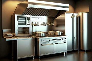Large gas kitchen stove in kitchen of restaurant or cafe