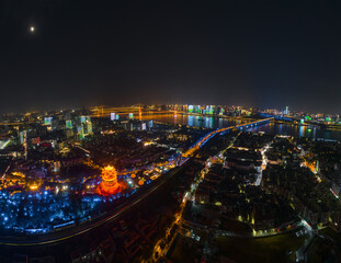 Fototapeta na wymiar Summer evening and night scenery of Yellow Crane Tower Park in Wuhan