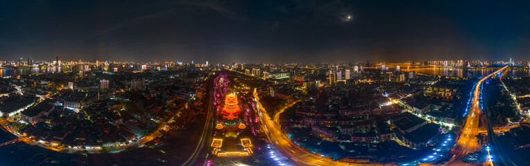 Summer evening and night scenery of Yellow Crane Tower Park in Wuhan