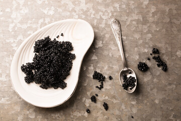 Black caviar in a plate