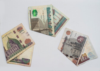 Egyptian coins of 200 pounds, 100 pounds, 50 pounds. isolated on a white background
