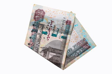 One hundred Egyptian pounds. Twisted on the white background of the Egyptian coin
