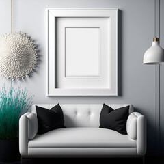 Mockup white photo frame on wall created with AI