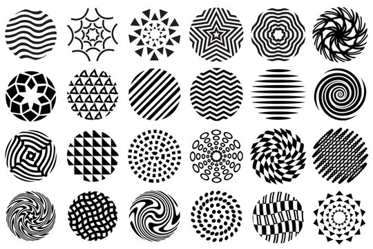 Circle design elements. Rounded halftone, black and white graphic design elements. 