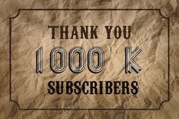 1000 K subscribers celebration greeting banner with Vintage Design
