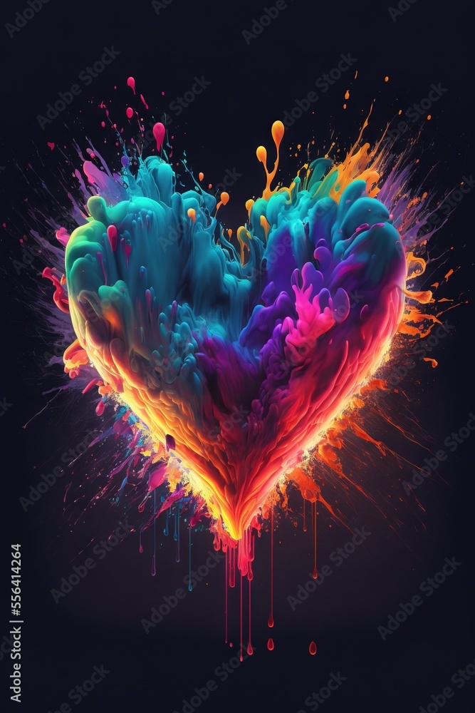 Aufkleber a heart shaped object with colorful paint splattered on it's sides and a black background with a bla