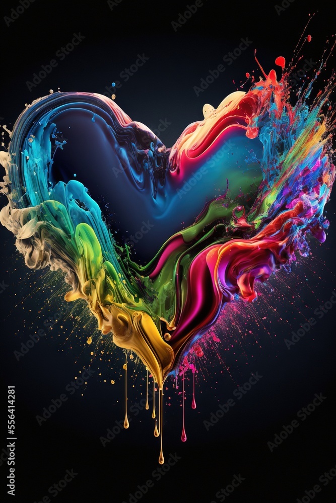 Poster a heart shaped object with paint splattered on it's side and dripping paint on the side. generative 