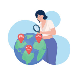 Travelling student flat concept vector illustration. Editable 2D cartoon characters on white for web design. Search foreign university creative idea for website, mobile, presentation