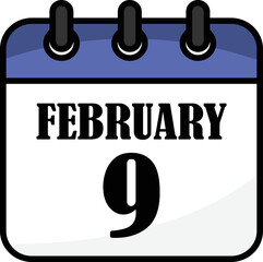 Calendar day - 9 February vector illustration flat style.